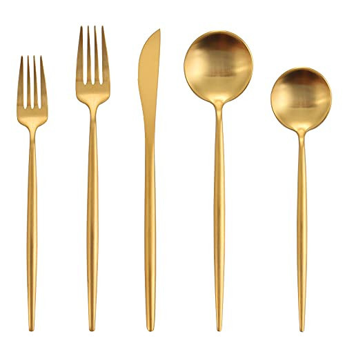 Matte Gold Silverware Set, Oliviola 60-Piece Stainless Steel Flatware Cutlery Set Service for 12, Satin Finish Kitchen Utensil Set, Dishwasher Safe | Amazon (US)