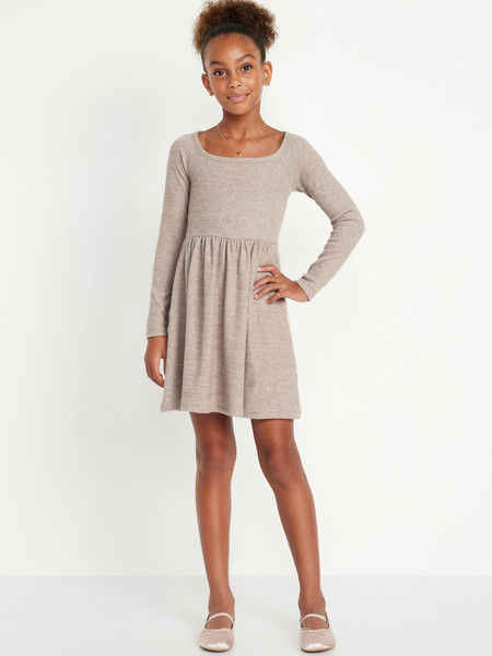 Long-Sleeve Plush Ribbed Fit and Flare Dress for Girls | Old Navy (US)