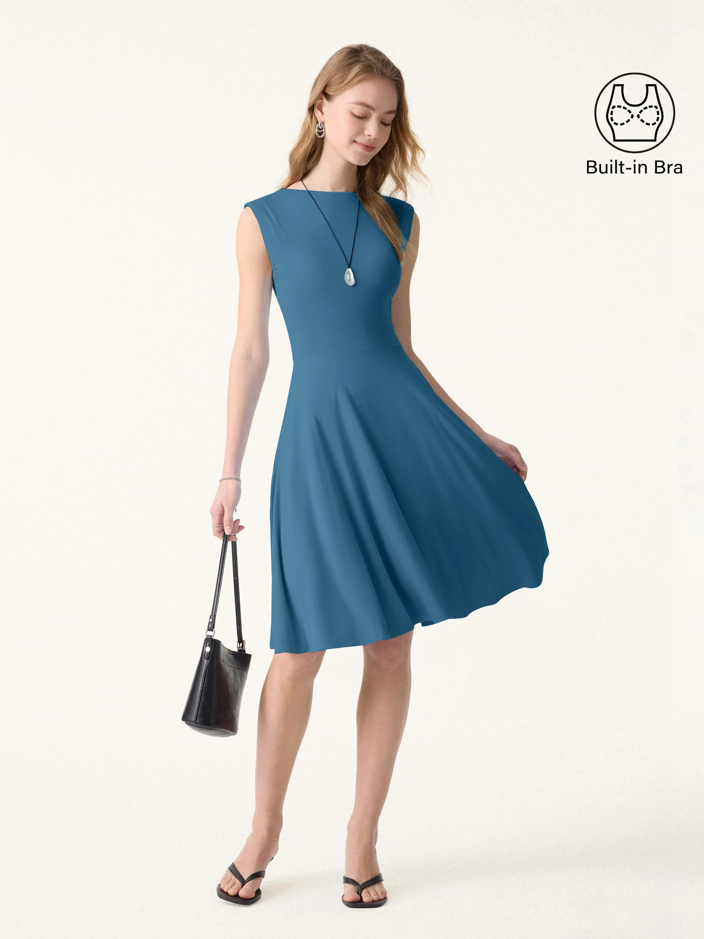 SkinKiss Boatneck Wide Shoulder Bra Dress with Pockets | OGLmove