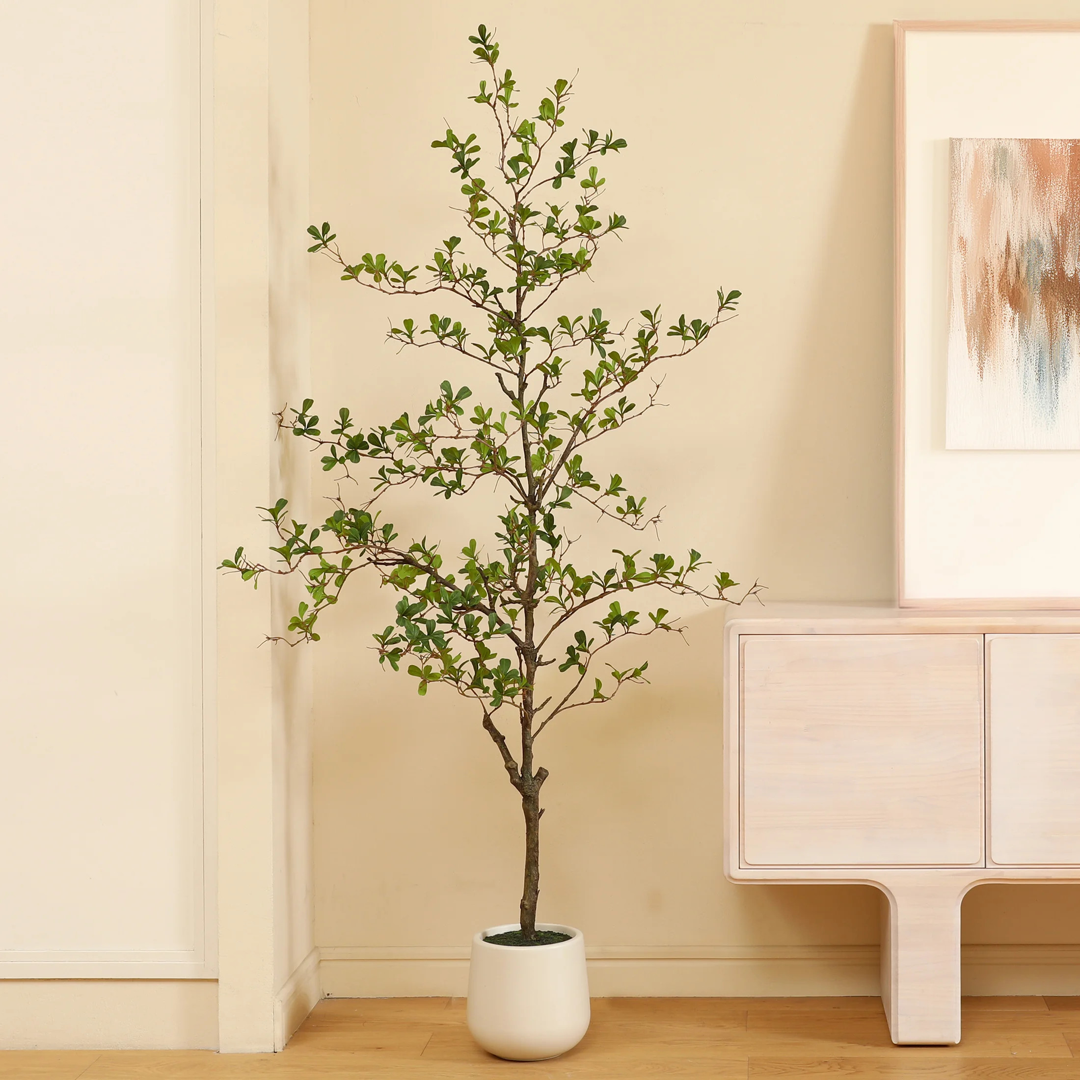 Artificial Black Olive Tree in White Pot, Tall Faux Shady Lady Tree for Indoor Home Decor | Wayfair North America