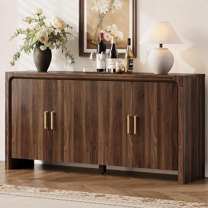 63" Sideboard Buffet Cabinet Wood with Storage & Adjustable Shelves | Amazon (US)