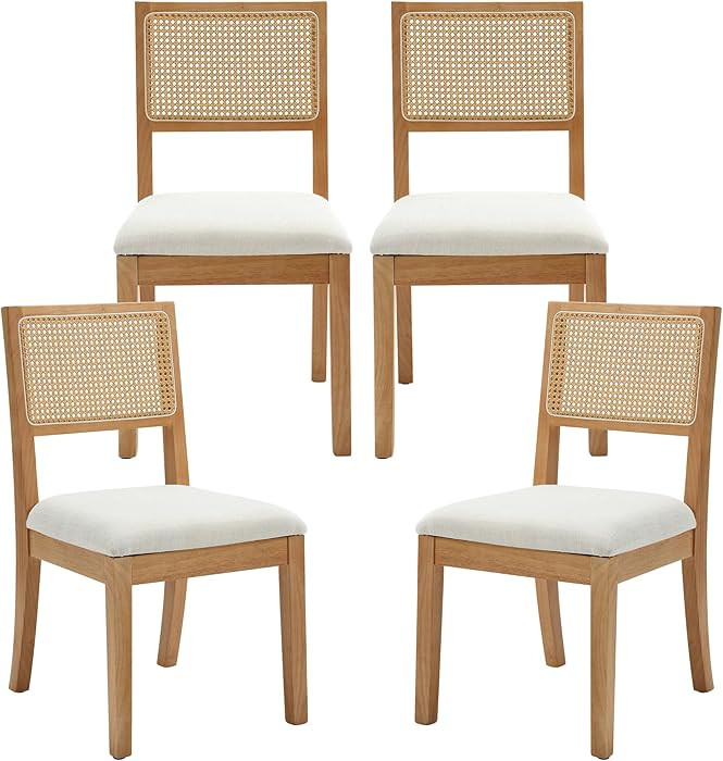 Westice Rattan Dining Chairs Set of 4, Farmhouse Natural Dining Room Chairs with Upholstered Cush... | Amazon (US)