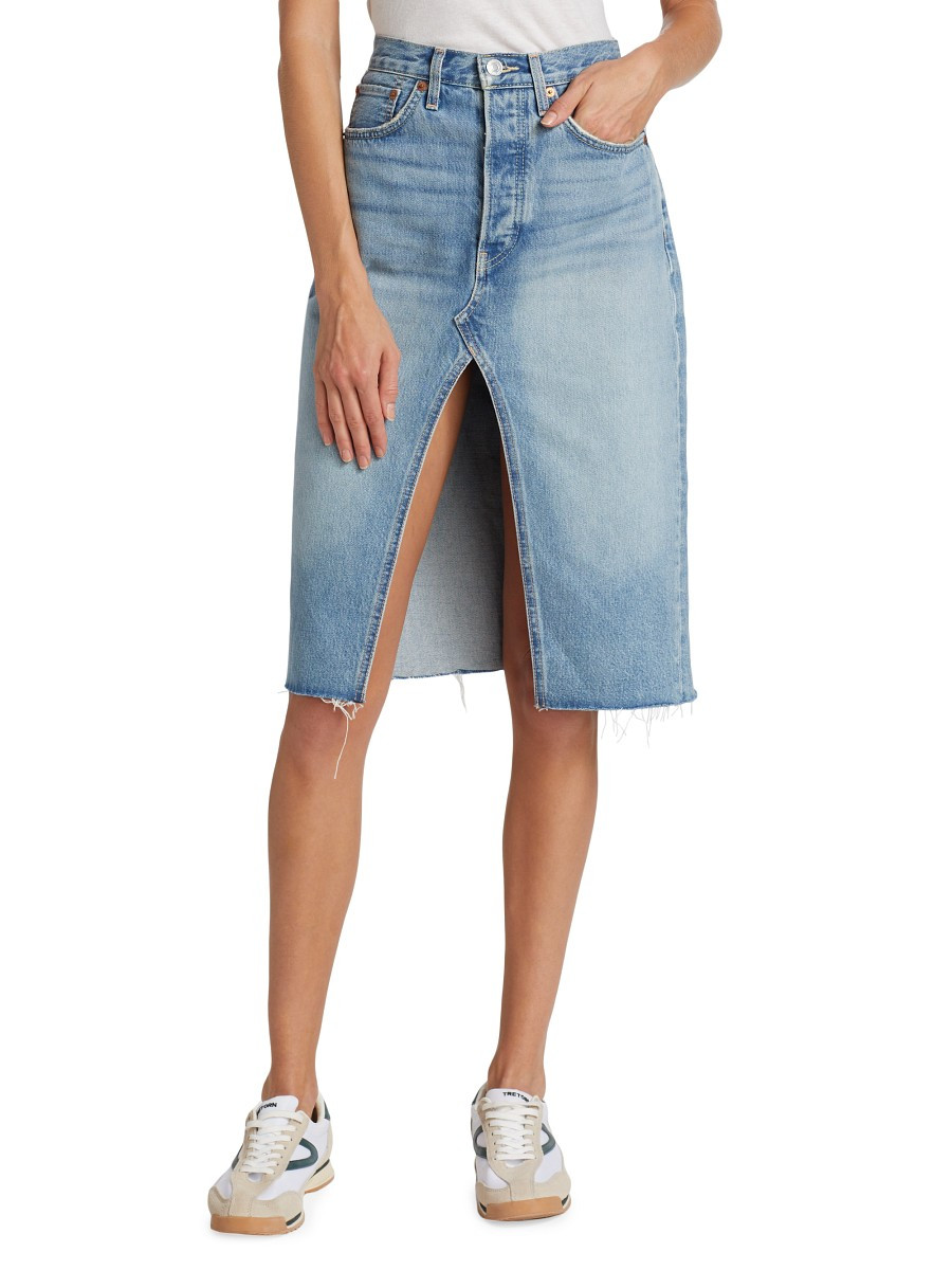 Re/done Women's Midi Denim Skirt - Opal Indigo - Size 25 (2) | Saks Fifth Avenue OFF 5TH