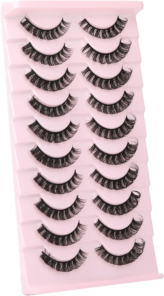 wiwoseo False Eyelashes Russian Strip Lashes D Curly Faux Mink Lashes Wispy Fluffy Volume Russian... | Amazon (US)