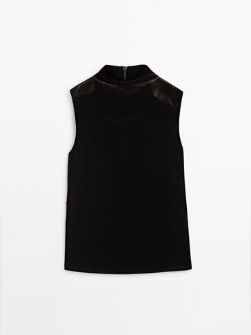 Black shirt with contrast velvet | Massimo Dutti (US)