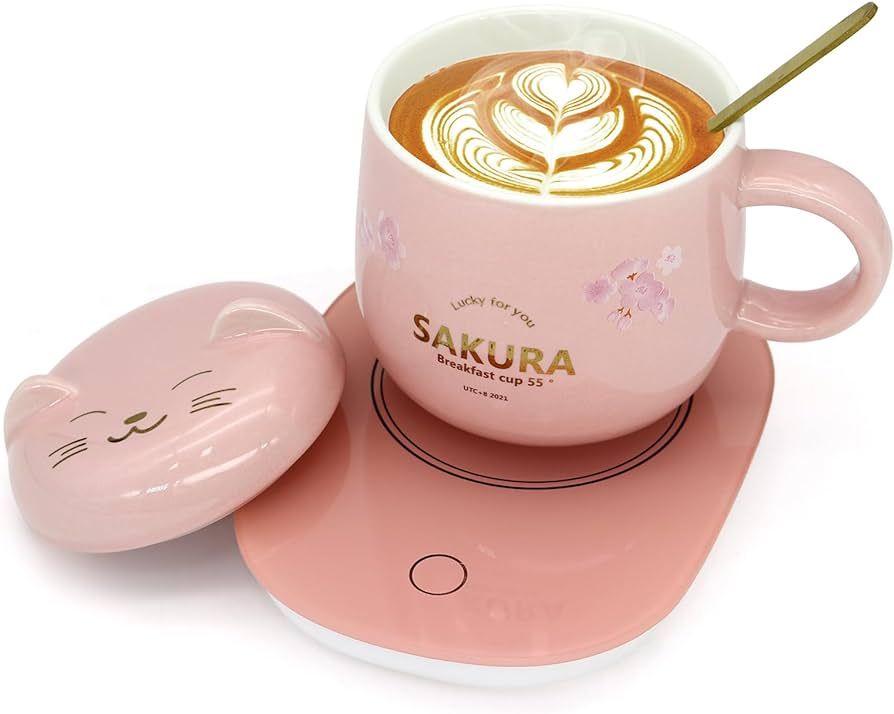 Amazon.com: LIZHIGU Coffee Warmer with Mug - Cute Coffee Cups Cat Mug Cup Warmer Mug Warmer for D... | Amazon (US)