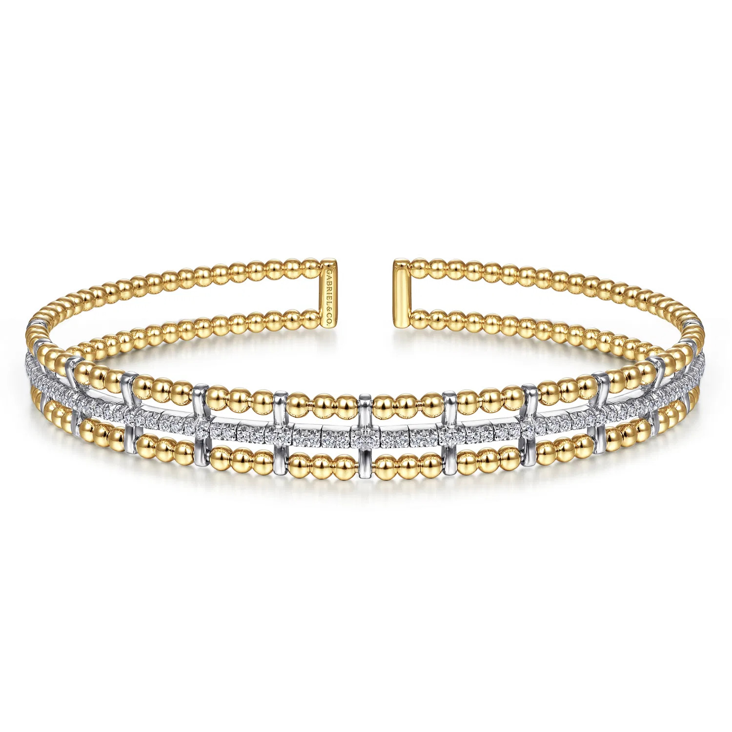 14K Yellow and White Gold Bujukan Diamond Cuff Bangle | Gabriel & Co. Fine Jewelry And Bridal