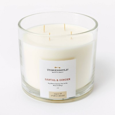 40oz Clear Glass Santal & Ginger Candle White - Threshold™ designed with Studio McGee: Soy Blend, 4-Wick, 70hr Burn Time | Target