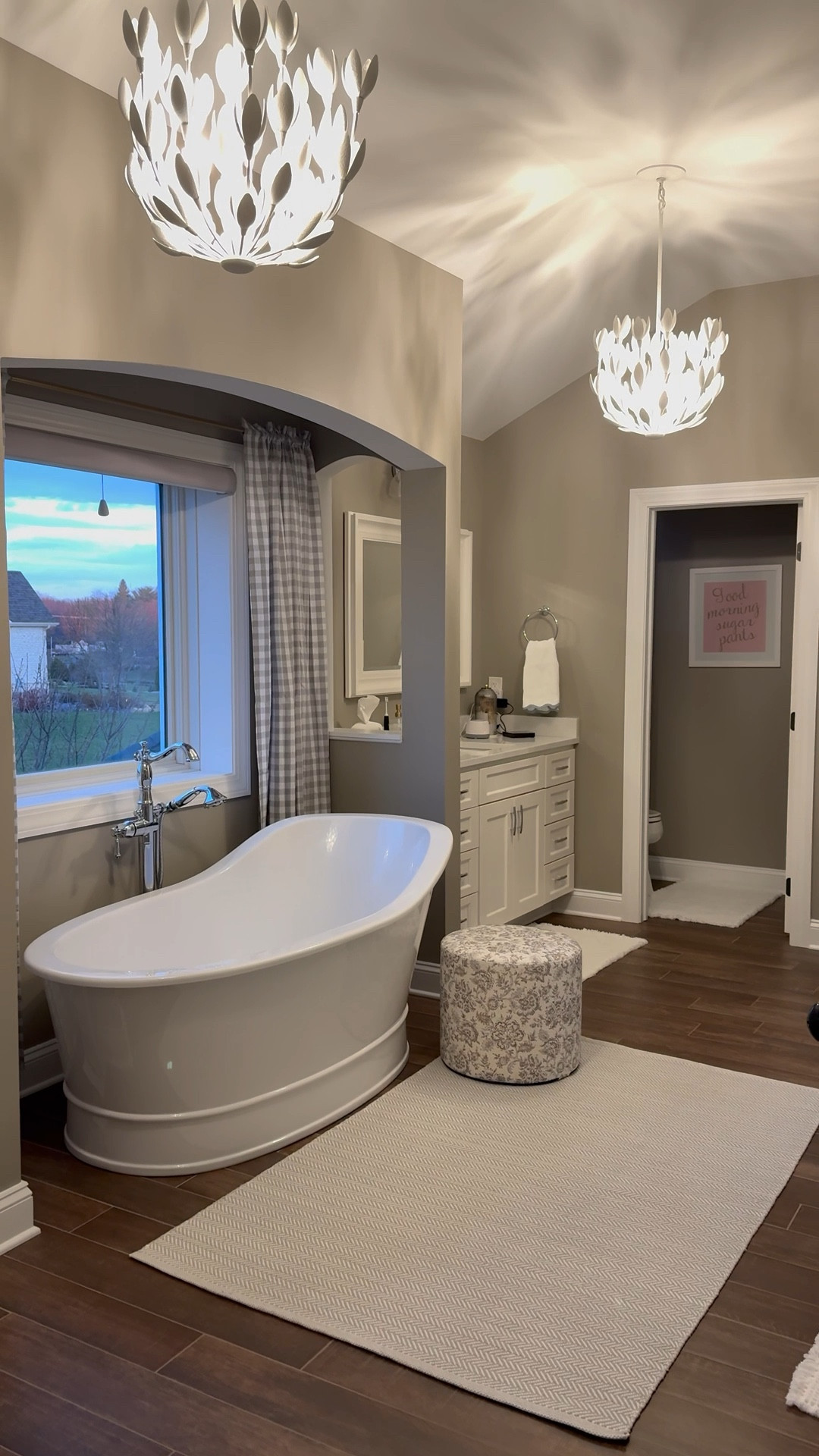 These white flower chandeliers are stunning! One of my favorite Wayfair purchases ever! These curtains are actually from Target. The floral ottoman is also a Wayfair purchase  

#LTKHome