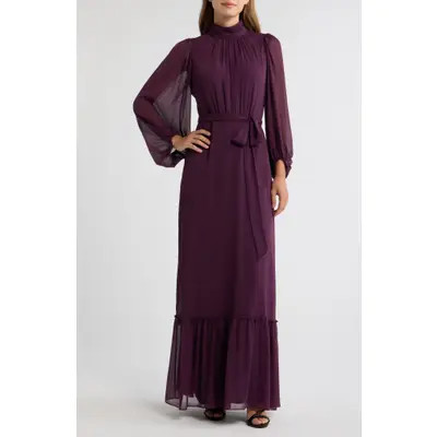 Eliza J Mock Neck Maxi Dress in Eggplant at Nordstrom, Size 6 | Nordstrom