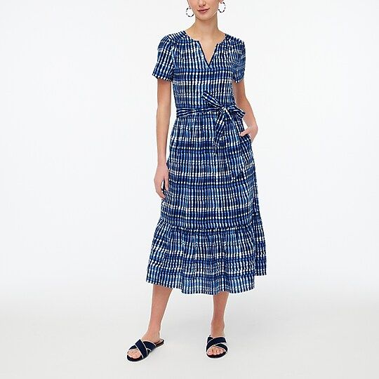 Factory: Cotton Tie-waist Tiered Midi Dress For Women | J.Crew Factory