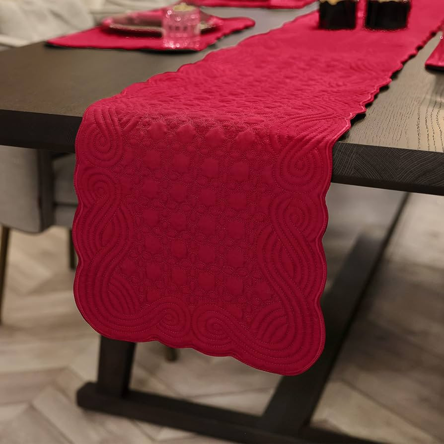 Loom and Mill Quilted Table Runner Farmhouse Style, Natural Fabric Geometric Table Top Linen with... | Amazon (US)