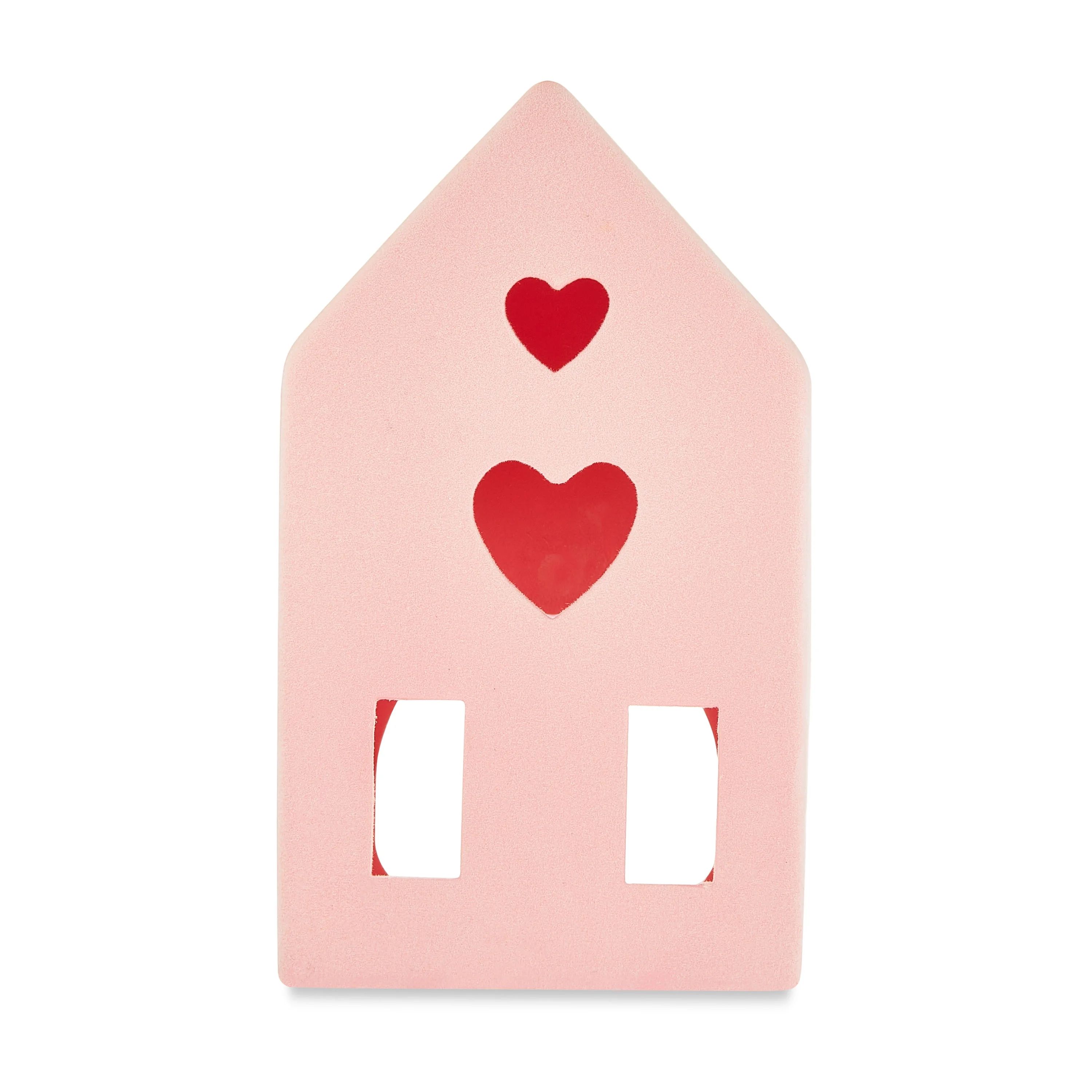 6in Valentine's Day Pink Ceramic Flocked House Tabletop Decoration, for Adult, Way to Celebrate! | Walmart (US)