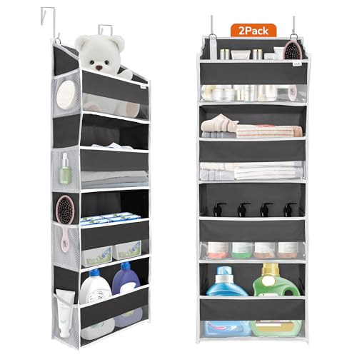 ULG 2 Pack Over The Door Storage Organizer with 4 Pockets 8 Mesh Side Pockets, 36 lbs Weight Capacity Door Hanging Organizers for Bedroom,Bathroom,Nursery,Pantry,Dorm(Dark Gray) | Amazon (US)