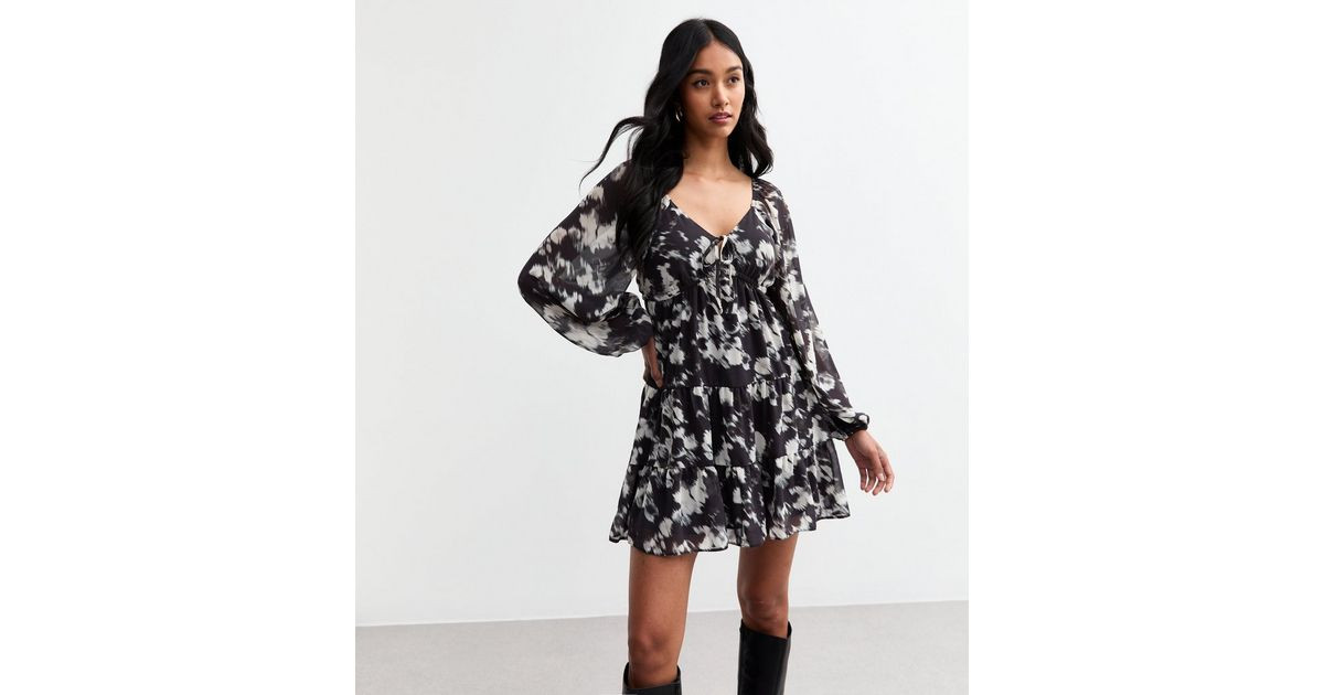 Black Blur Floral Print Chiffon Smock Mini Dress
						
						Add to Saved Items
						Remove fro... | New Look (UK)