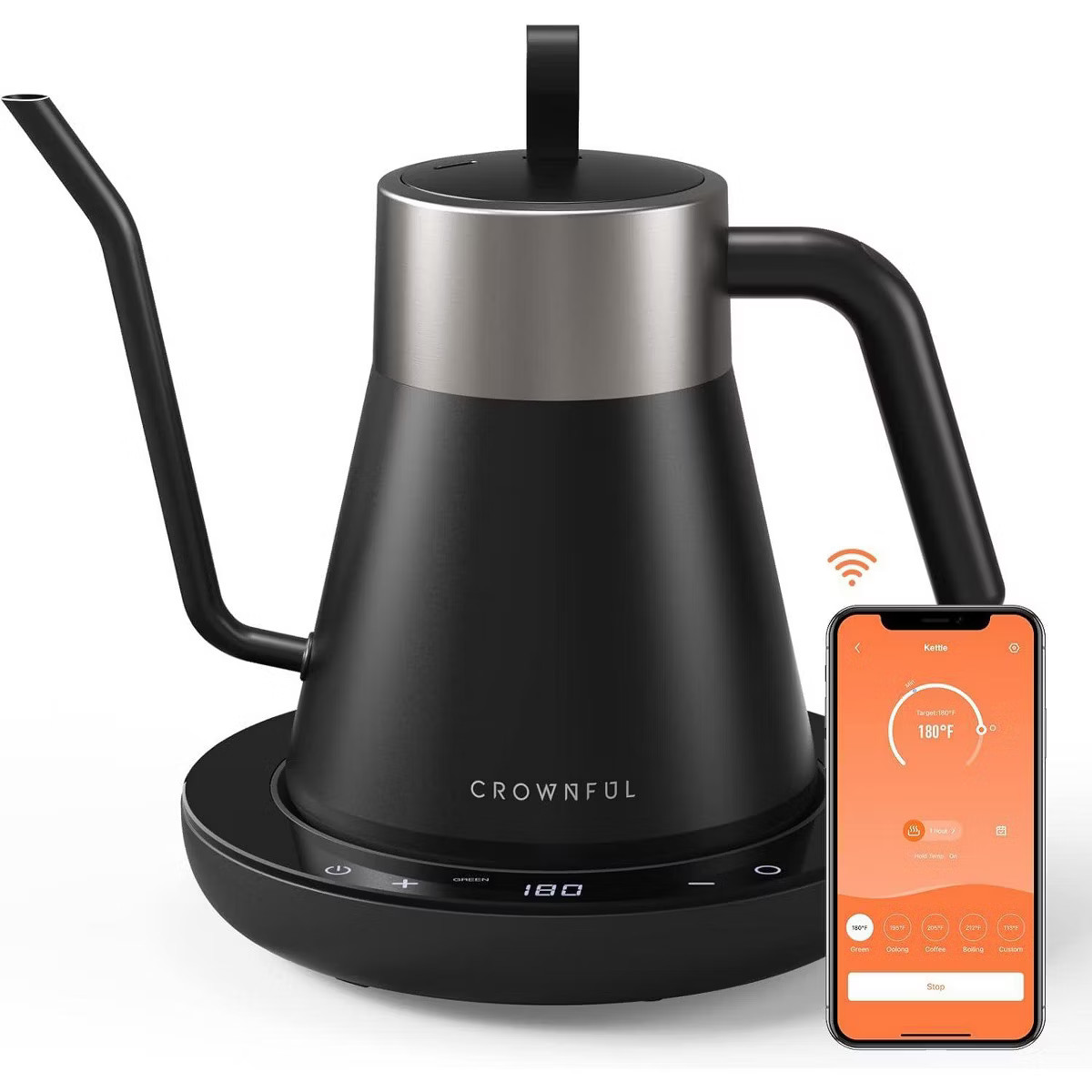 CROWNFUL Smart Electric Gooseneck Kettle with 4 Variable Presets, ±1℉ Temperature Control | Target