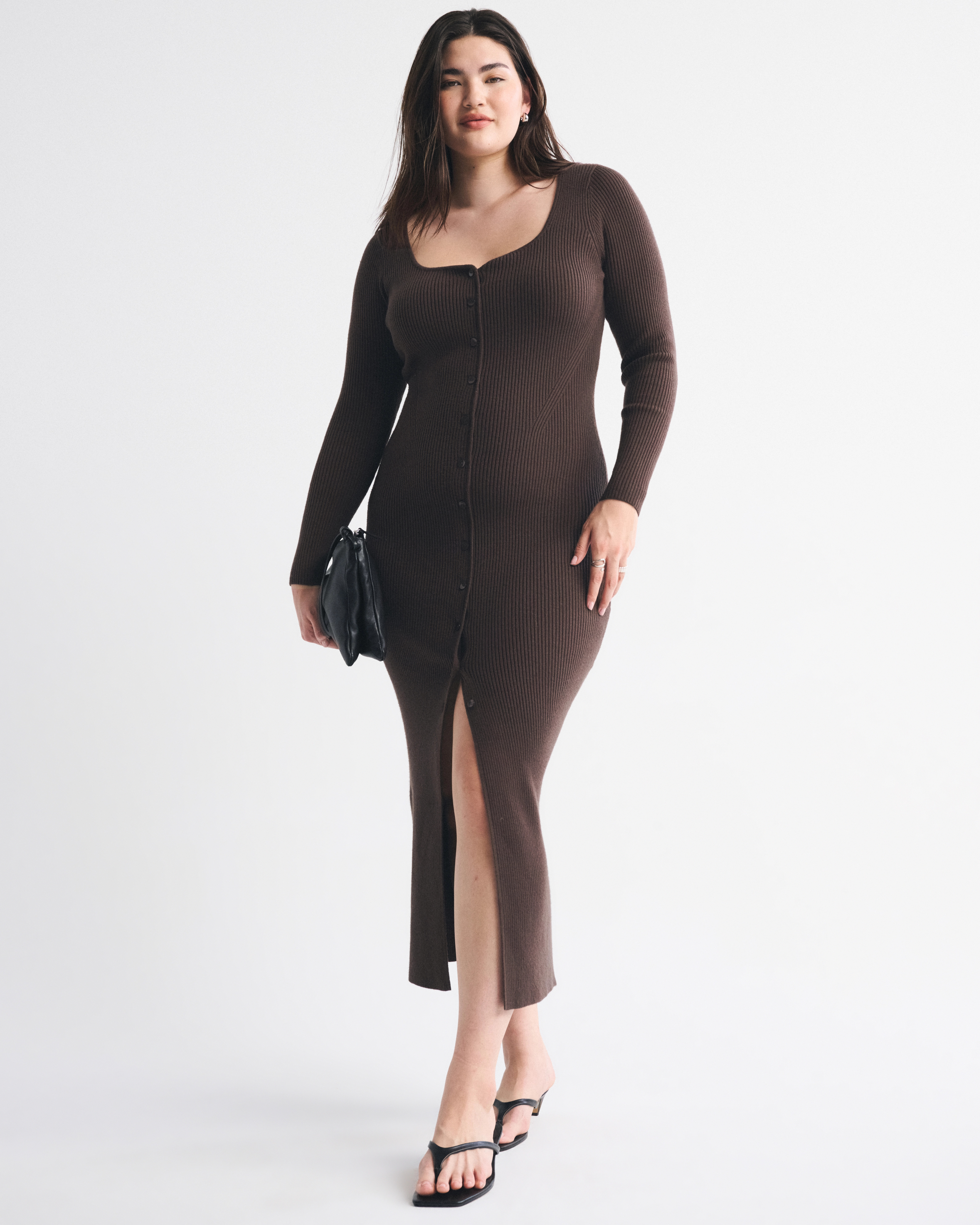 Long-Sleeve Button-Through Maxi Sweater Dress | Abercrombie & Fitch (US)