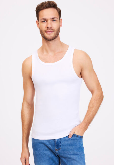 Mens White Ribbed Vest | Peacocks