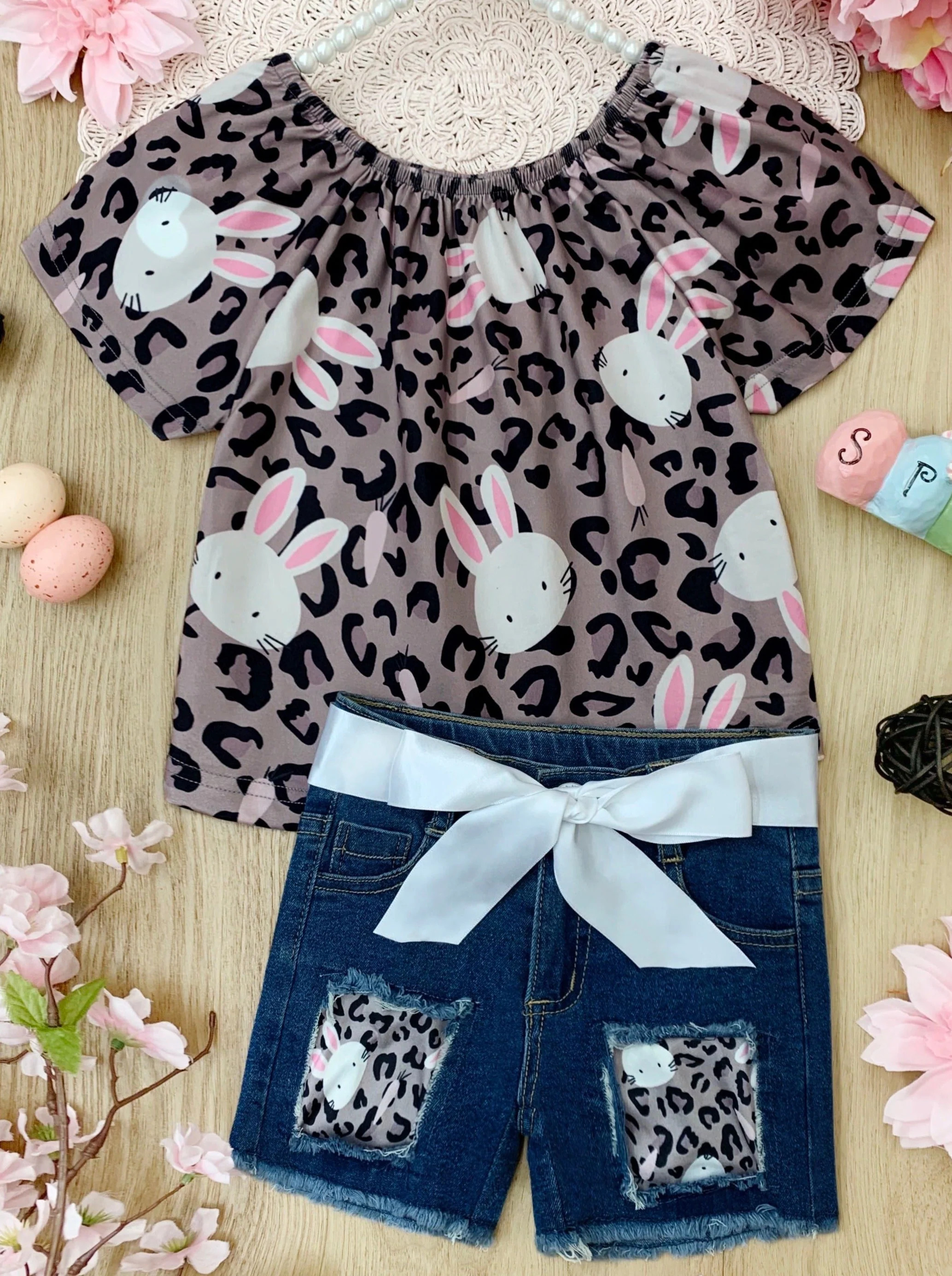 Oh Bunny! Denim Shorts Set | Mia Belle Girls