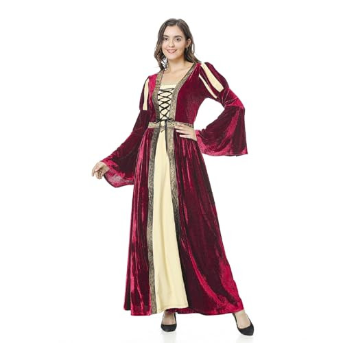 Colorful House Women Medieval Tea Party Dress Victorian Era Bubble Sleeves Velvet High Waist Long... | Amazon (US)