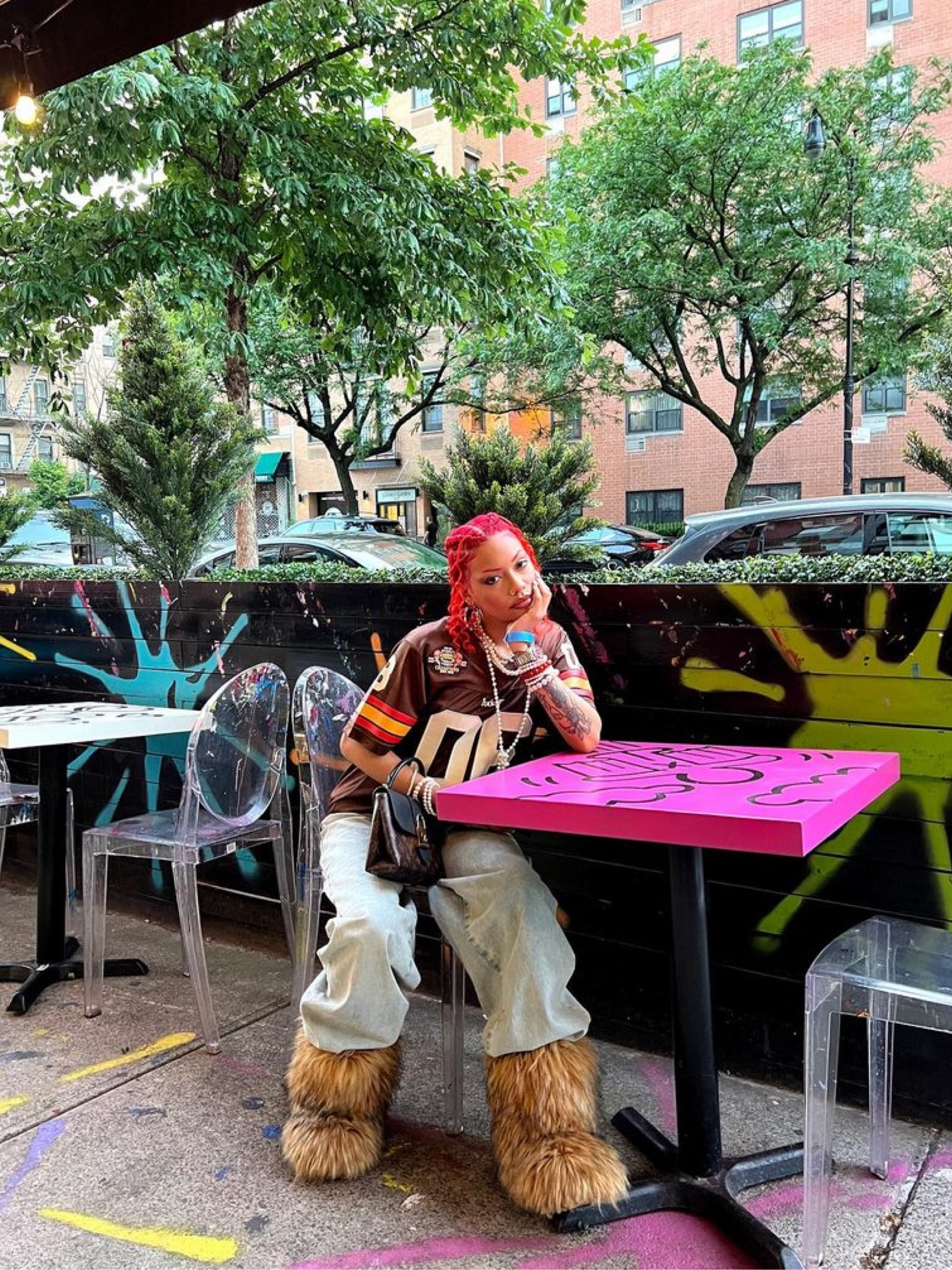 Out for brunch fit 🤎

Football jersey, oversized jeans, fur boots, bag, pearls 

#style #ootd 

#LTKStyleTip #LTKU #LTKFindsUnder50