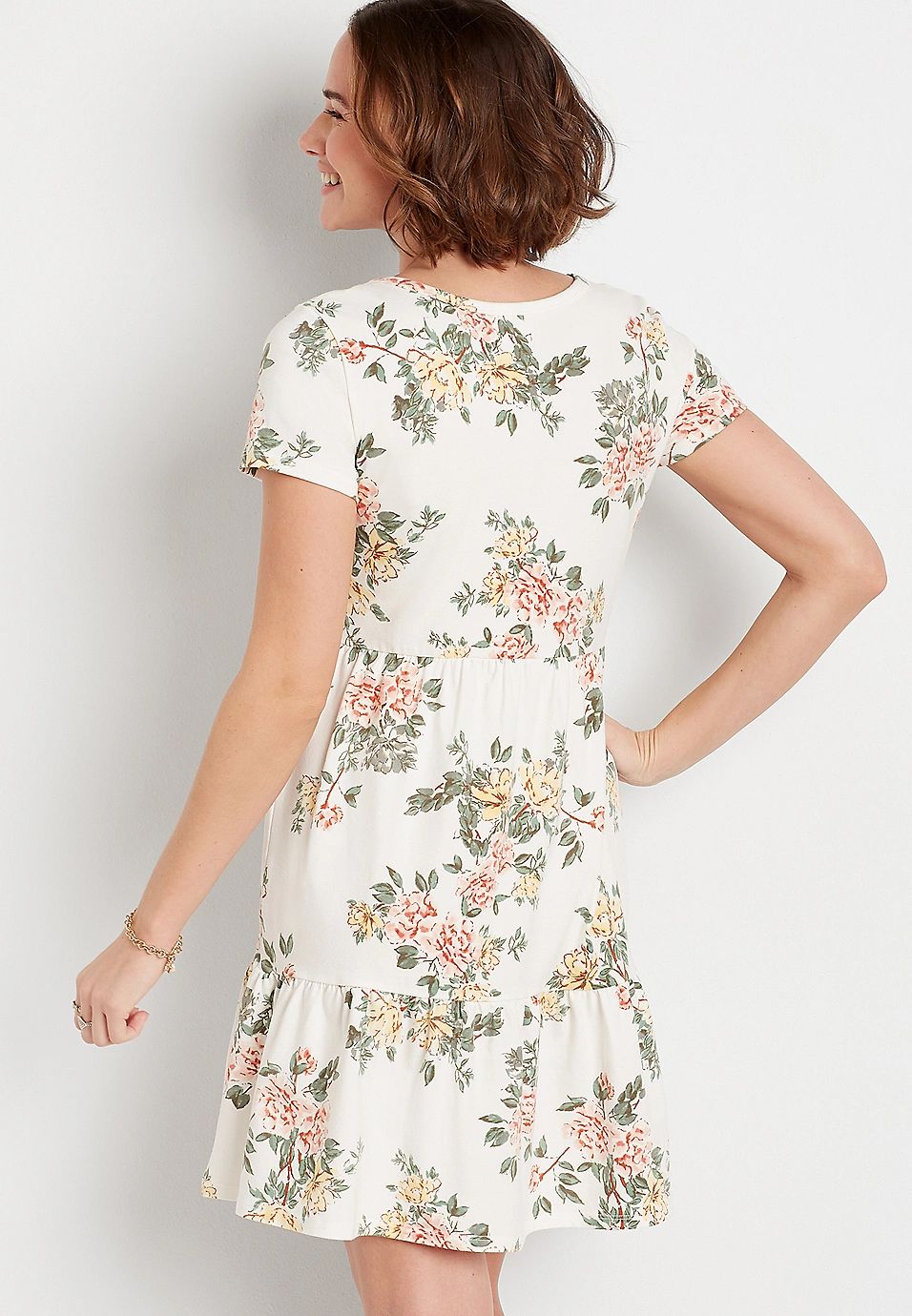 24/7 White Floral Tiered Babydoll Mini Dress | Maurices