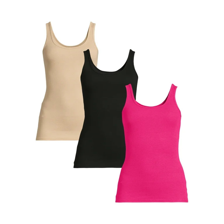 Time and Tru Women's Ribbed Tank Top, 3-Pack, Sizes XS-XXXL - Walmart.com | Walmart (US)