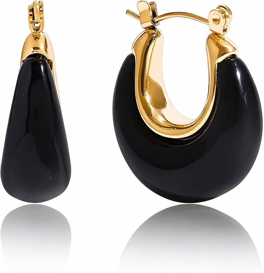 Fullpop Vintage Earrings for Women, Chunky 14K Gold Plated Resin Hoop Earrings Lightweight Hollow... | Amazon (US)
