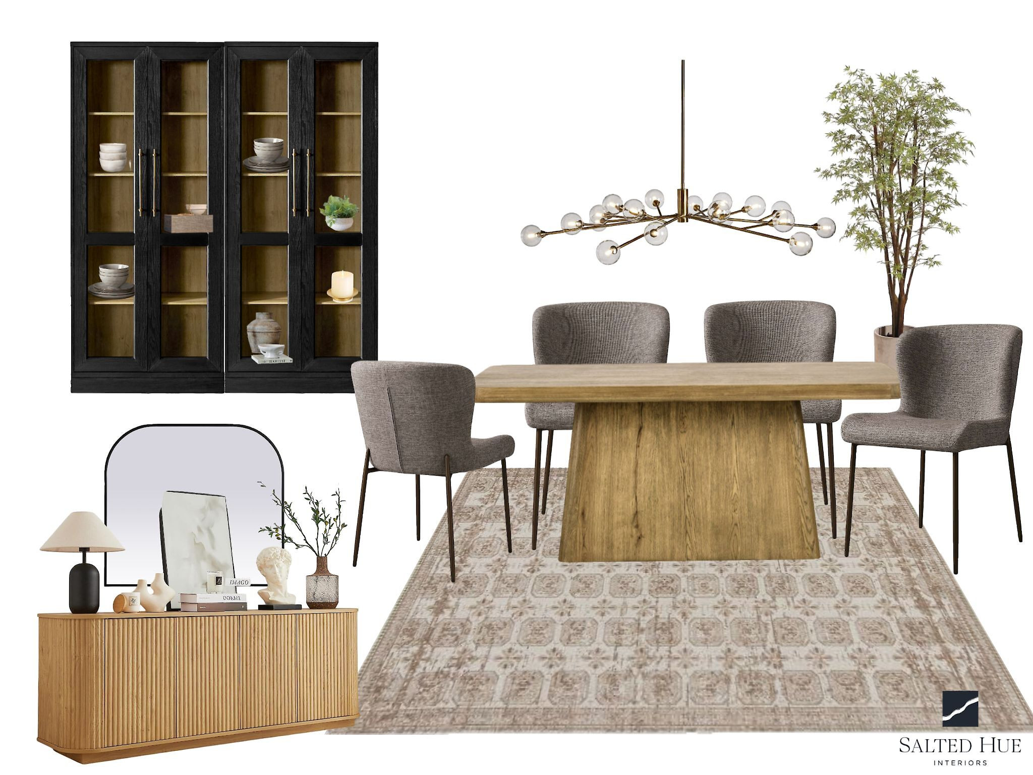 Simple + Clean + Sophisticated = How we'd describe this dining room design!  Warm wood grounded with calm gray accents, centered by an incredible chandelier. 

Add your personal touches to the space with a shelving unit and layer decorative elements on the side board for even more character. 

 

 

#LTKHome #LTKSaleAlert
