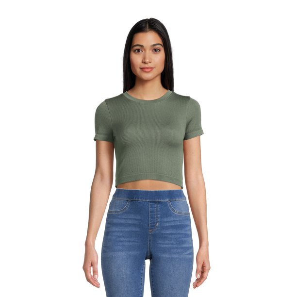 No Boundaries Juniors Seamless Cropped T-Shirt with Short Sleeves | Walmart (US)
