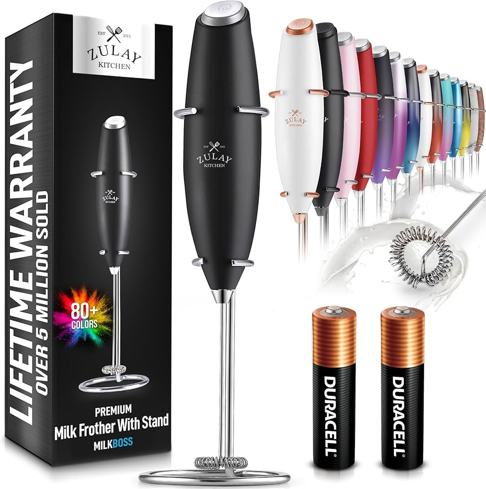 Zulay Kitchen Powerful Milk Frother Wand With 2 Duracell Batteries - Ultra Fast Handheld Drink Mi... | Amazon (US)