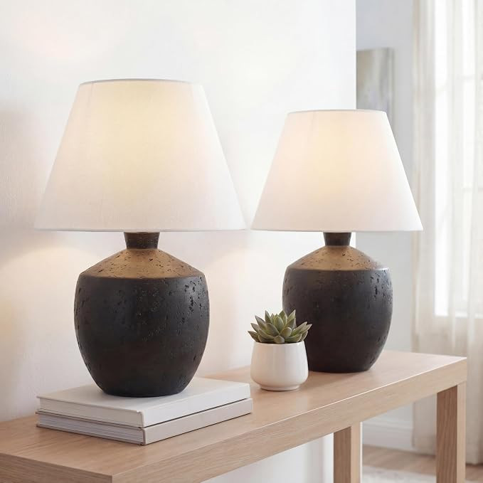 JONATHAN Y 18" Black Modern Concrete Effect Table Lamp Set of 2, Scandinavian Bedside Lamps for B... | Amazon (US)