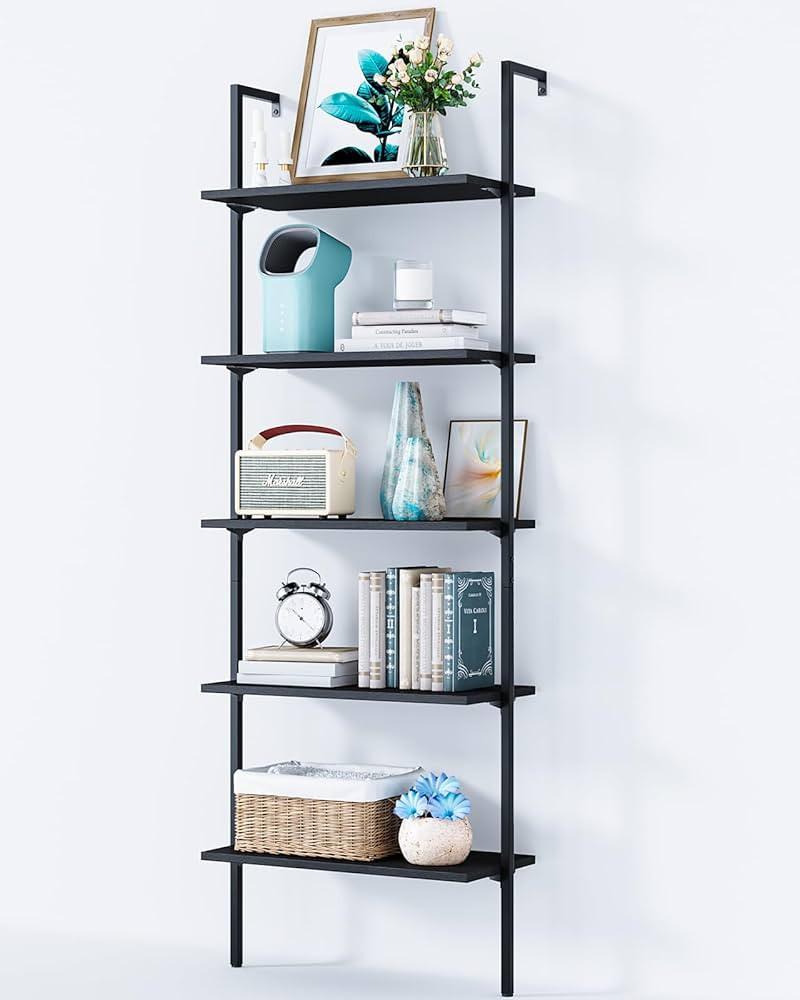 ODK 5-Tier Ladder Shelf, 74 Inches Wall Mounted Ladder Bookshelf with Metal Frame, Open Industria... | Amazon (US)