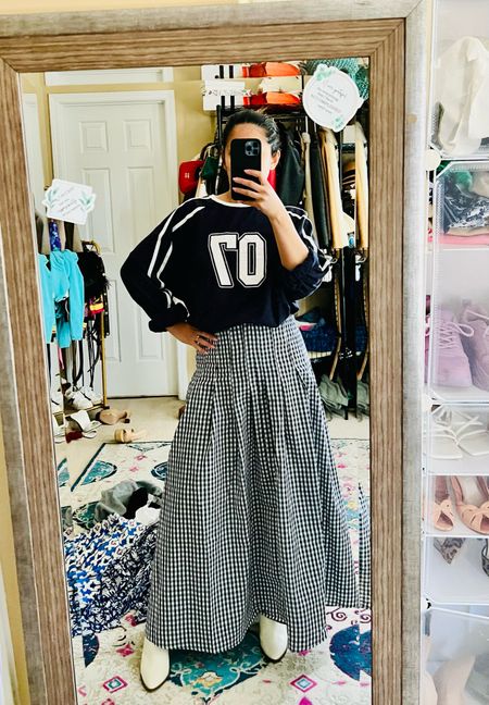 I am in love with this Gingham full skirt!! (Size up) because it’s a little tight around my waist, but not too bad for me. It’s very well made. I am so surprised!!
I paired it with a Rugby T-shirt and I think I might put on pink Chuck Taylor with it. I love the “wrong shoes theory” 
I can also wear this skirt with so many tops. It’s so versatile and can be dressed up and down! 🖤🖤🖤

I got the shirt in Large because I want to wear it with boots and shorts. Size down if you must to fit your body types and styles! 

#LTKfindsunder50 #LTKover40