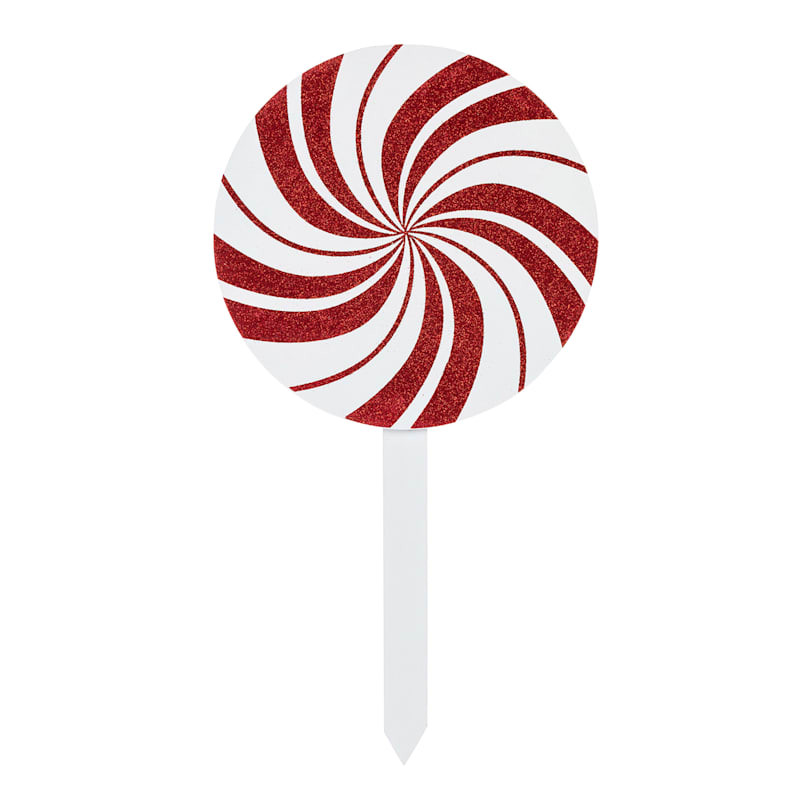Red & White Peppermint Yard Stake, 16" | At Home