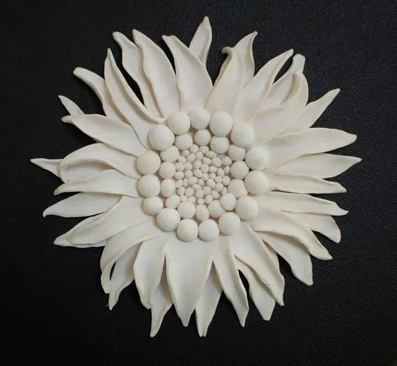 Sunflower Wall Sculpture - Textured Nature Inspired White Clay Flower Circle Modern Minimalist Wa... | Etsy (US)