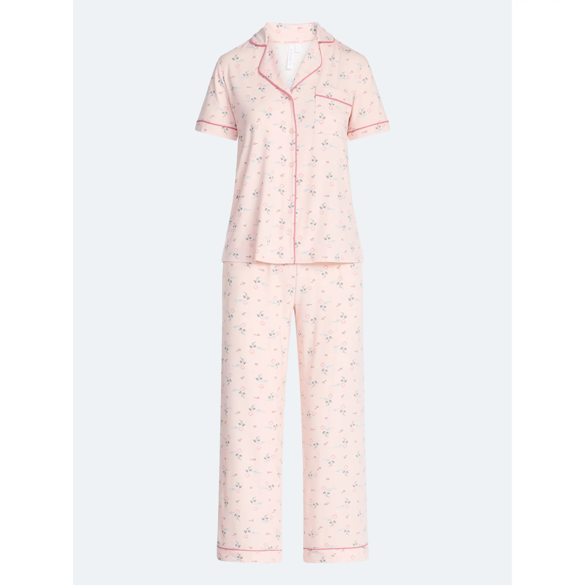 Joyspun Women's Dreamy Soft Collection Notch Collar Top and Capri Pants Pajama Set, 2-Piece, Size... | Walmart (US)
