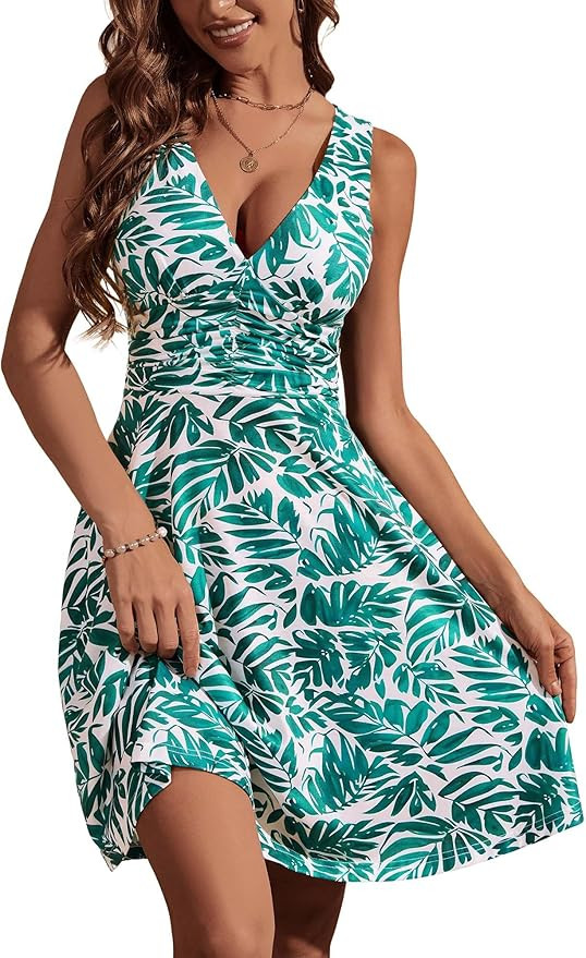 OURIN Women's Spring Deep V Neck Sleeveless Floral Sundresses with Pockets Flowy Summer Dresses f... | Amazon (US)