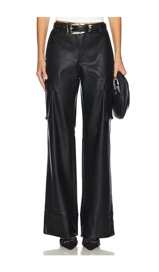 Fifer Vegan Leather Low Rise Cargo Pant in Black | Revolve Clothing (Global)
