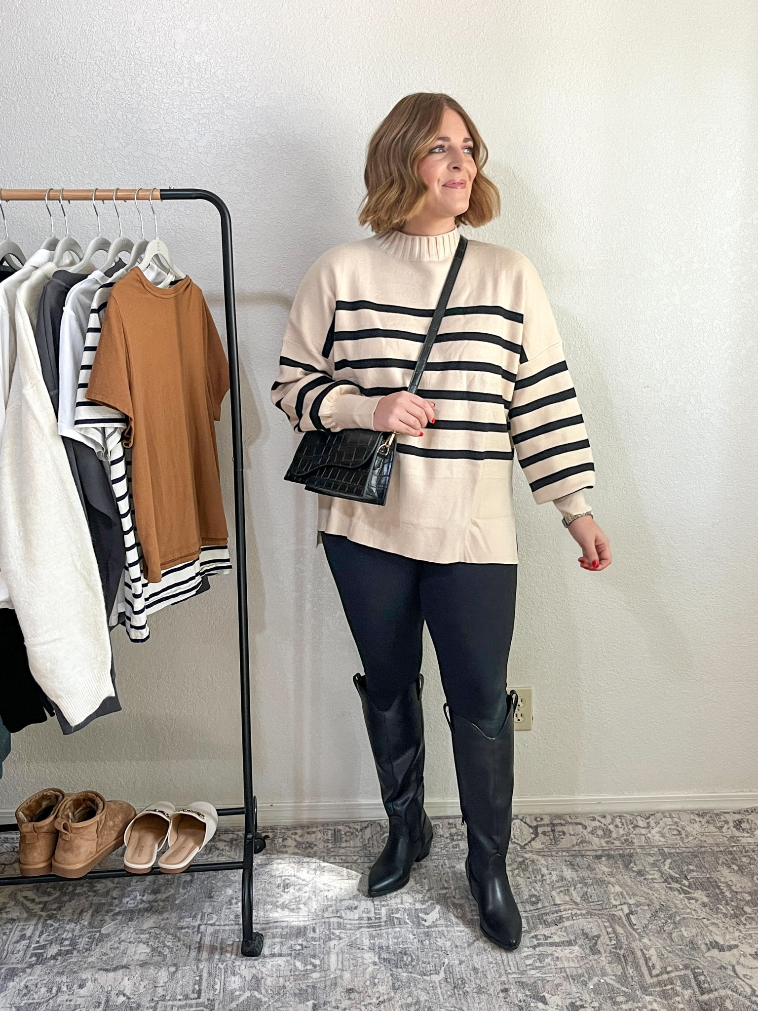 Striped tunic sweater// wearing M (stay true to size for extra length)

leggings wearing L (tts)
boots size up 1/2 

#LTKfindsunder50 #LTKmidsize #LTKshoecrush