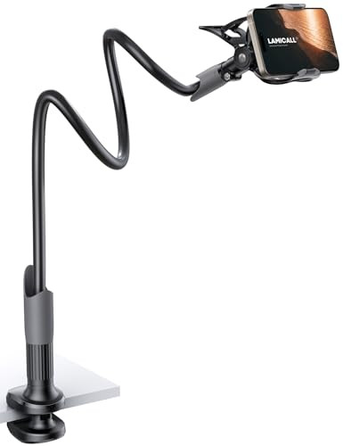 Lamicall Gooseneck Phone Holder for Bed - Cell Phone Mount Clamp Clip, Flexible Long Arm, Overhead Mount for Desk Headboard Bedside, for iPhone 16 Pro Max, 15 Pro Max, 14 Plus, 13 Mini & 4-7" Phone | Amazon (US)
