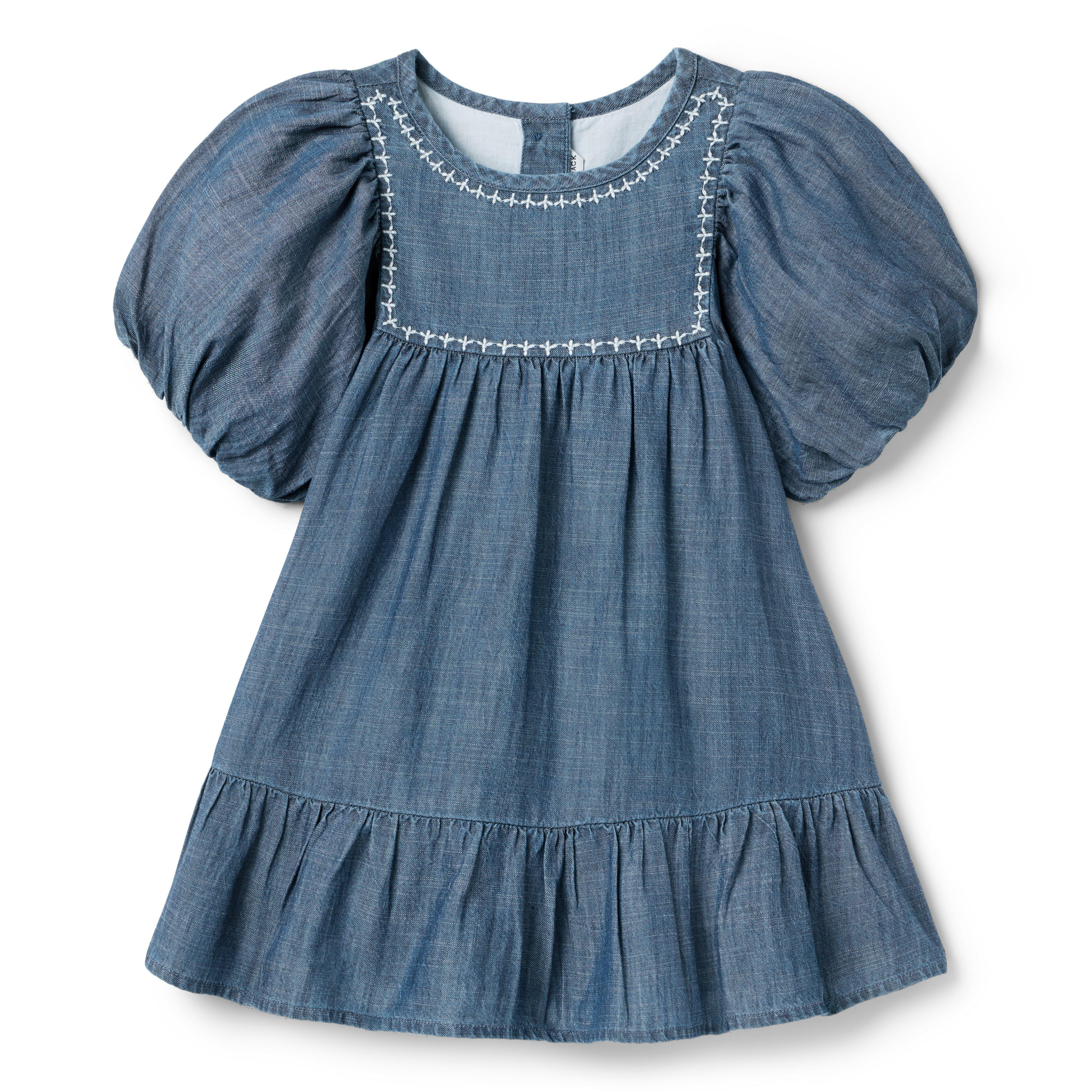 Janie and Jack | The Embroidered Denim Dress - Blue / 7 | Janie and Jack