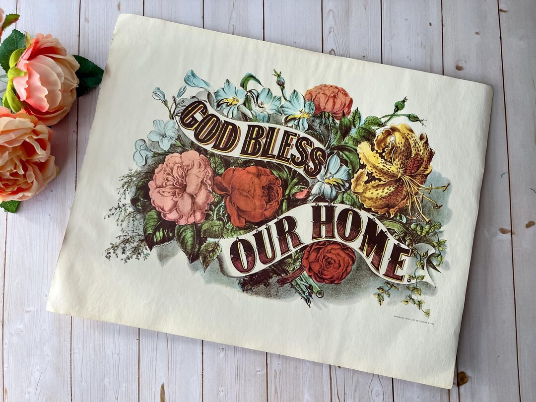 Vintage Currier and Ives “God Bless Our Home” Print | Etsy (US)