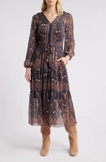 Paisley Print Long Sleeve Chiffon Dress | Nordstrom