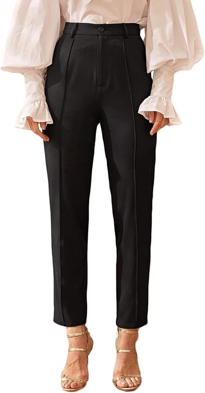 SweatyRocks Women's Vintage Plaid Casual Pocket Pants with Drawstring Elastic Waist | Amazon (US)