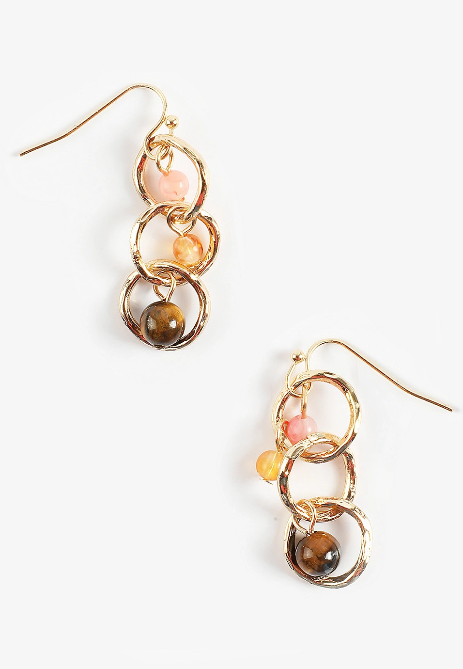 Gold Circle Link Triple Bead Drop Earrings | Maurices