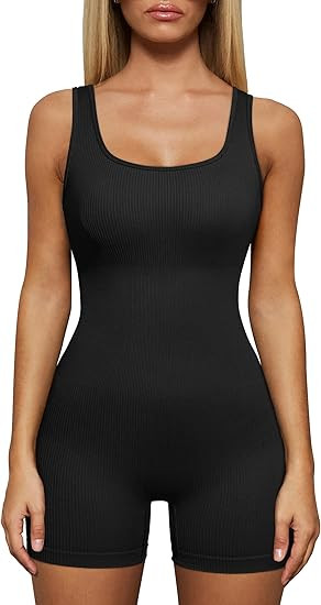TOB Women's Yoga Rompers Workout Ribbed Square Neck Sleeveless Tank Tops Sport Romper | Amazon (US)