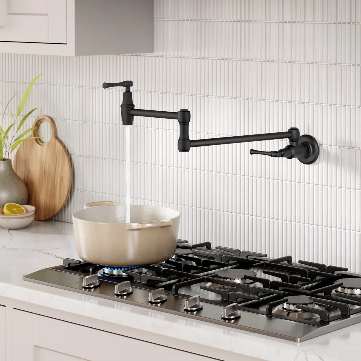 KRAUS Allyn Wall Mount Pot Filler Kitchen Faucet With Retractable Arm In Matte Black KPF-5002MB | Wayfair North America