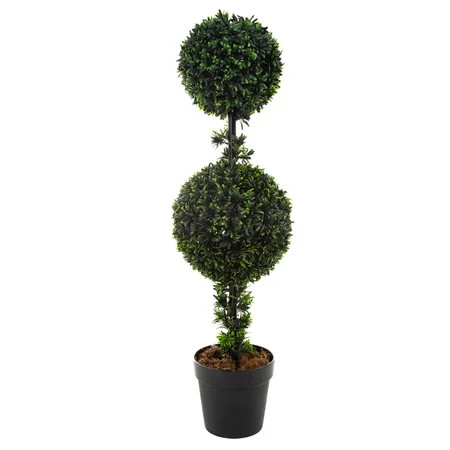 Pure Garden Artificial Podocarpus - Double Ball Style Faux Plant in Sturdy Pot - Potted Shrub 36” | Walmart (US)