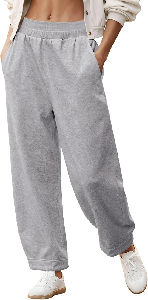 Springrain Womens Barrel Sweatpants High Waisted Wide Leg Pants Casual Cotton Lounge Trousers wit... | Amazon (US)